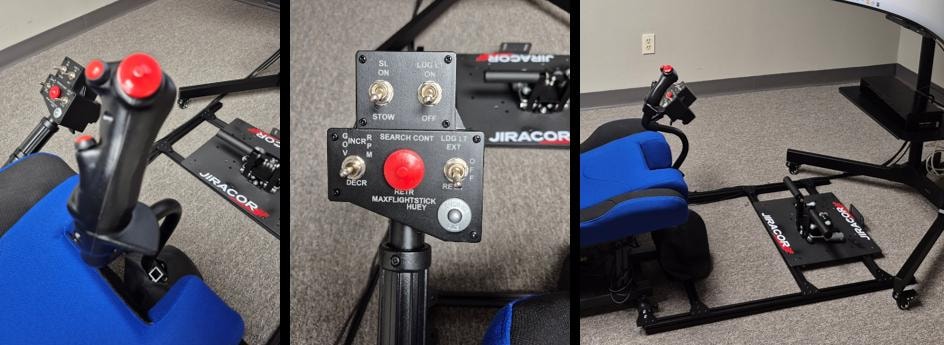 JL1000 simulator hardware detail — flight controls and rig frame